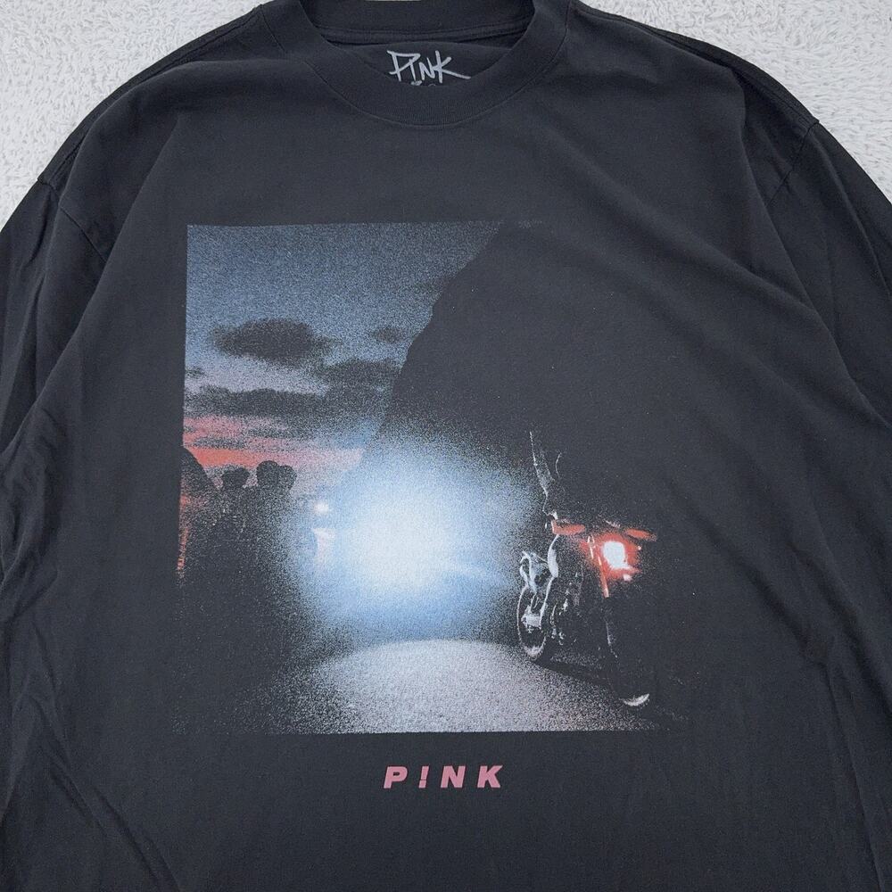 Pink Tour Shirt Mens XL Black Long Sleeve 2023 Concert Band Motorbike Graphic